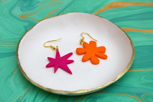 Pink and Orange "Kiki & Bouba" Polymer Clay Kitsch Linguist Womens Adult Earrings.