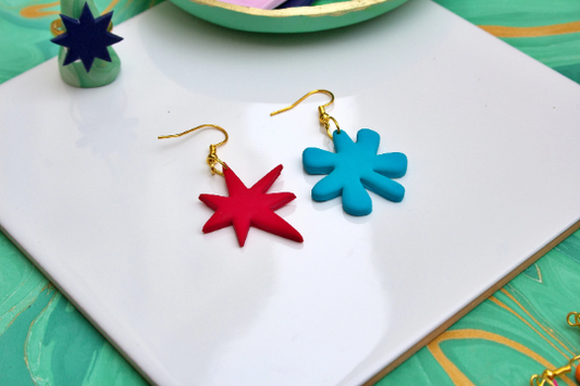 Red and Blue "Kiki & Bouba" Abstract Linguist Polymer Clay Womens Adult Earrings